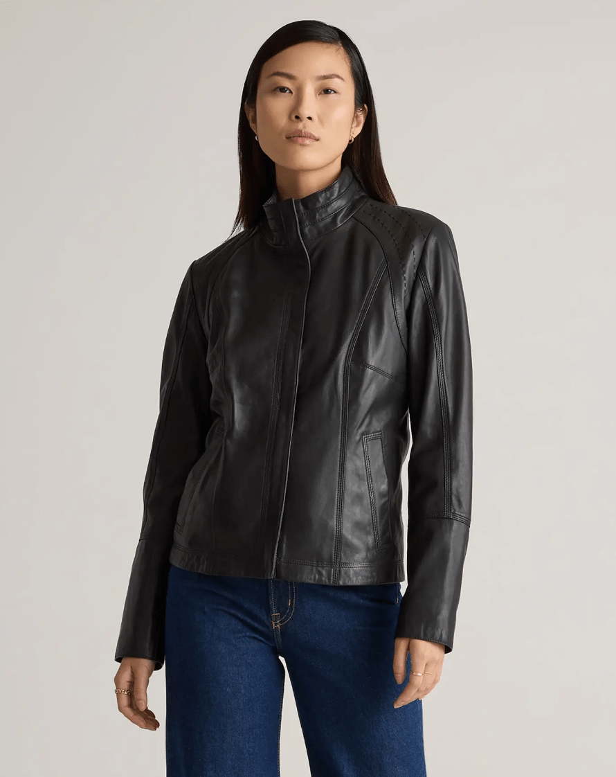 Quince’s Timeless, Layer-Friendly Leather Jacket Has Sold Out 5X Already, but Is Back in Stock Now